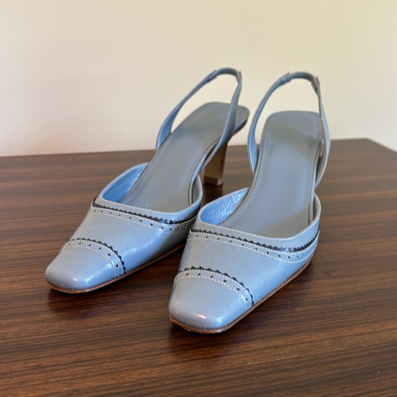 Coach Cathy Kid Cadet/Navy Blue Slingback Leather 3”Heels Size 7B Made in Italy - Picture 10 of 12